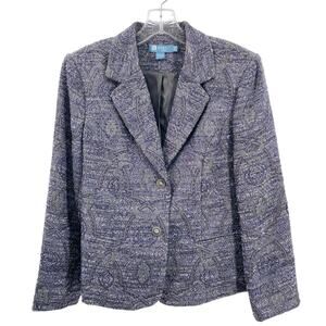Vintage Koret Petites Purple Gray Metallic Brocade Tweed 2 Button Blazer 12P